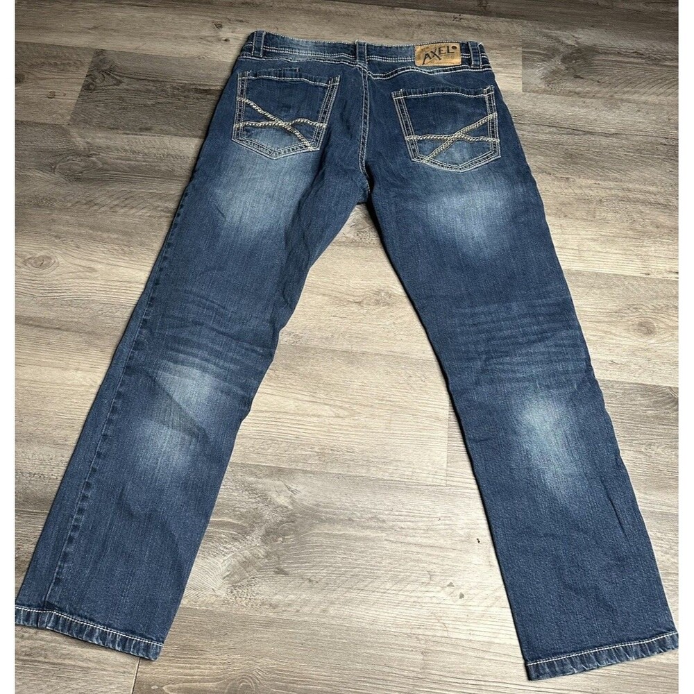 TK Axel Men Jeans 34x32 Straight Slim Medium Wash Embroidered X Pocket
